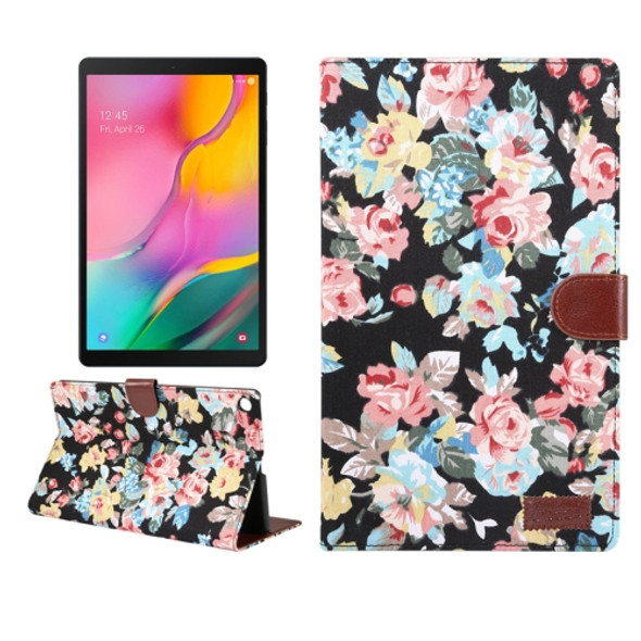 Flower Pattern Cloth Surface PC Horizontal Flip Leather Protective Case for Galaxy Tab A 10.1 2019 T510 & T515, with Holder & Card Slots & Wallet & Photo Frame (Black)