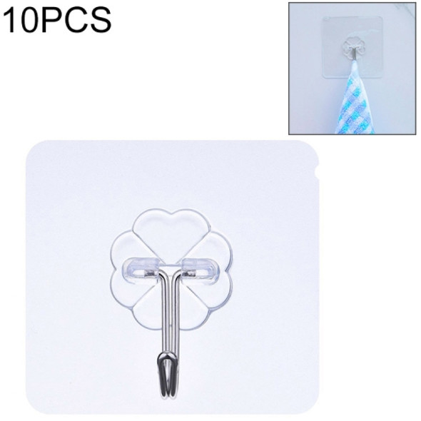 10 PCS PVC + Stainless Steel Thick Plum Shape Seamless Adhesive Hook Waterproof Transparent Strong Stick Hook Kitchen Wall Mount