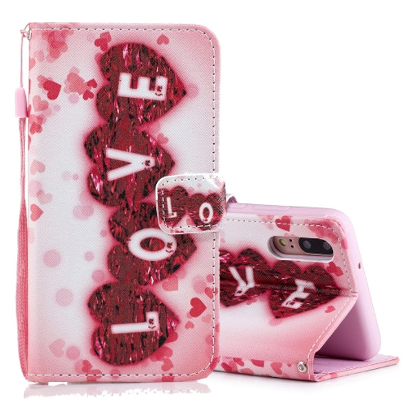 Love Pattern Horizontal Flip Leather Case for Huawei P20, with Holder & Card Slots & Wallet