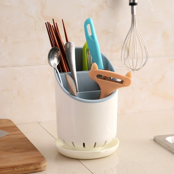 Creative Multi-function Double Drain Shelf Kitchen Chopsticks Storage Bucket Tableware Storage Box, Color:Blue