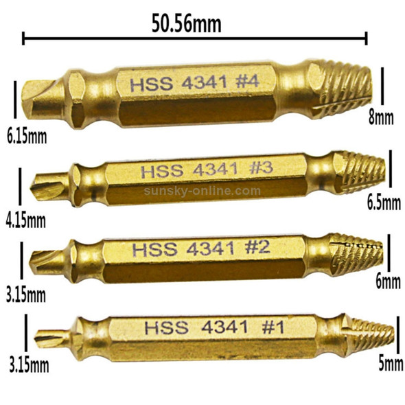 4 in 1 Screw Extractor Drill Bits Tool Broken Bolt Remover(1#, 2#, 3#, 4#), with Plastic Case