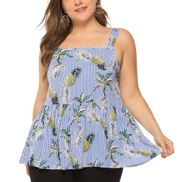 Multicolor Plant Flower Sling Large Size Female Tops (Color:Blue Size:XL)