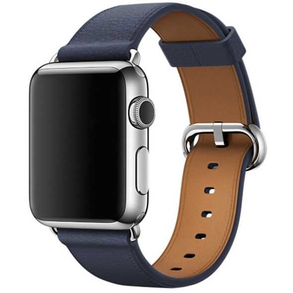 Classic Button Leather Wrist Strap Watch Band for Apple Watch Series 3 & 2 & 1  38mm(Midnight Blue)