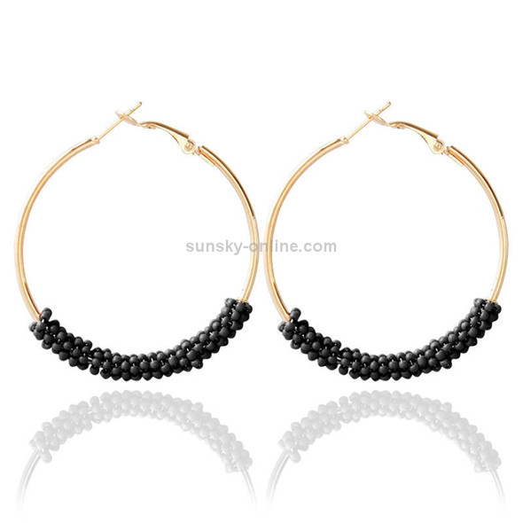 Women Hoop Earrings Ethnic Vintage Bead Boho Earrings Statement Jewelry(black)