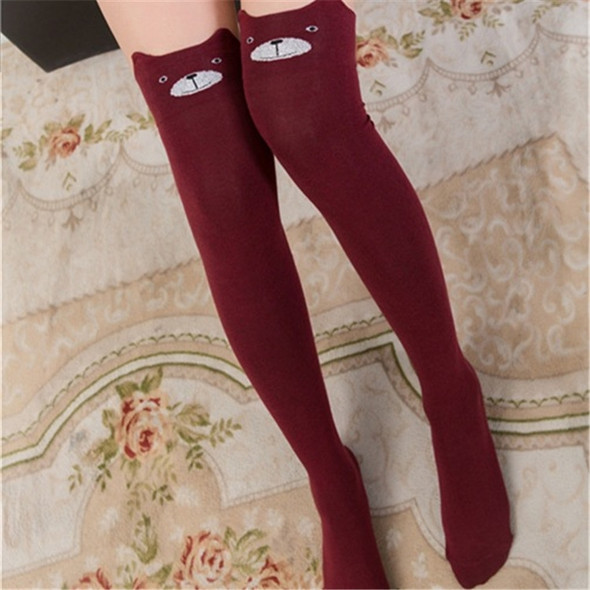 Cute Cartoon Stereo Cat Cotton Knee Socks Stockings Tube Thigh Socks(Red Wine)
