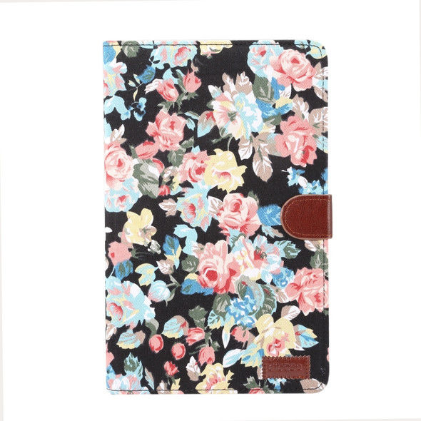 Dibase Flower Pattern Horizontal Flip PU Leather Case for Galaxy Tab A 10.5 / T590, with Holder & Card Slot (Black)