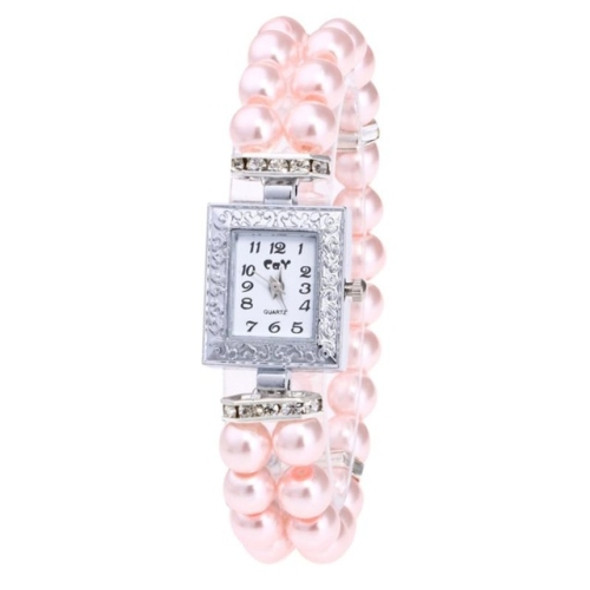 Square Dial Diamond Pearl Bracelet Watch(Pink)