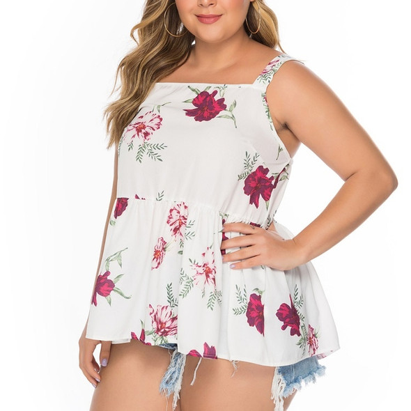 Multicolor Plant Flower Sling Large Size Female Tops (Color:White Size:XXXXXL)