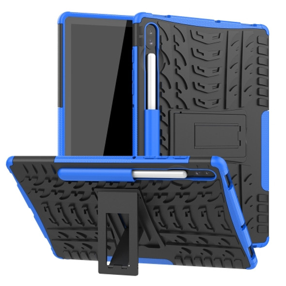 For Galaxy Tab S6 Tire Texture TPU + PC Shockproof Case with Holder(Blue)