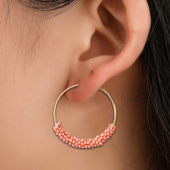 Women Hoop Earrings Ethnic Vintage Bead Boho Earrings Statement Jewelry(pink)