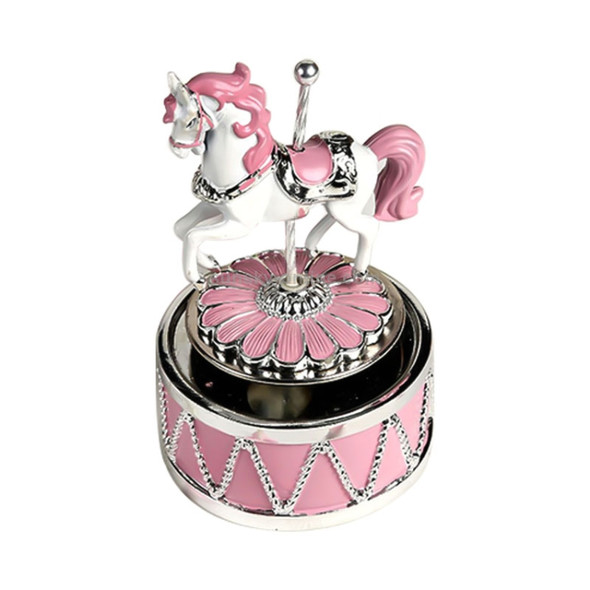 Mini Carousel Castle Sky City Eight Sound Music Box Birthday Gift, Size: 7x12 cm(Pink Silver)