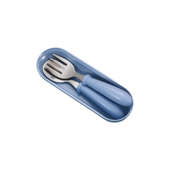3 PCS/ Set 304 Stainless Steel Spoon and Fork Box Cute Baby Kindergarten Tableware Set(Blue)