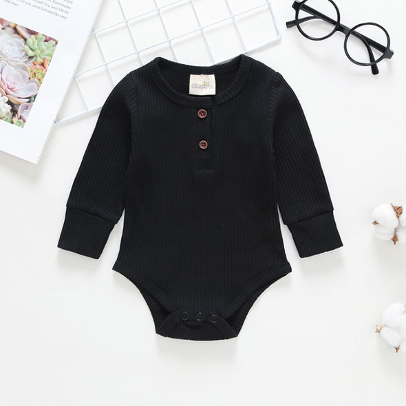 Autumn Baby Cotton Solid Color Long-sleeved Jumpsuit Romper, Size:60cm(Black)