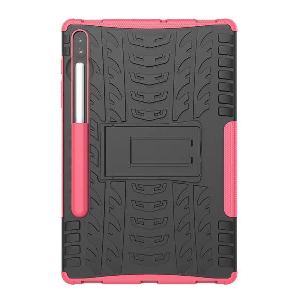 For Galaxy Tab S6 Tire Texture TPU + PC Shockproof Case with Holder(Pink)