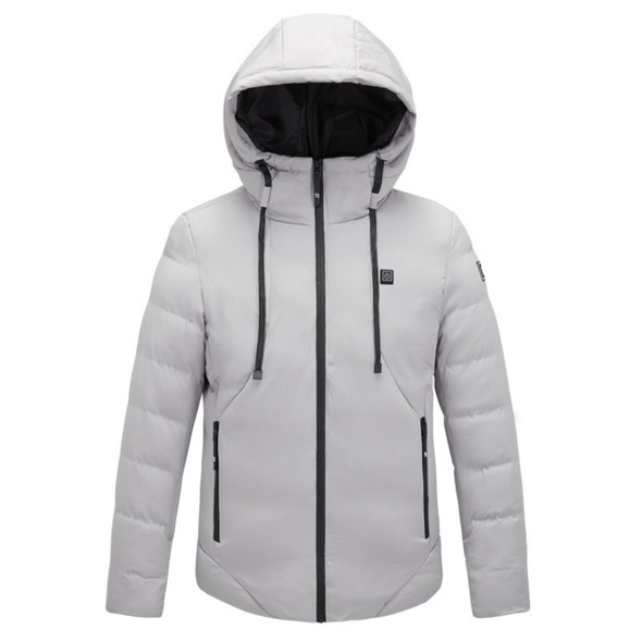 Men and Women Intelligent Constant Temperature USB Heating Hooded Cotton Clothing Warm Jacket (Color:Light Grey Size:7XL)