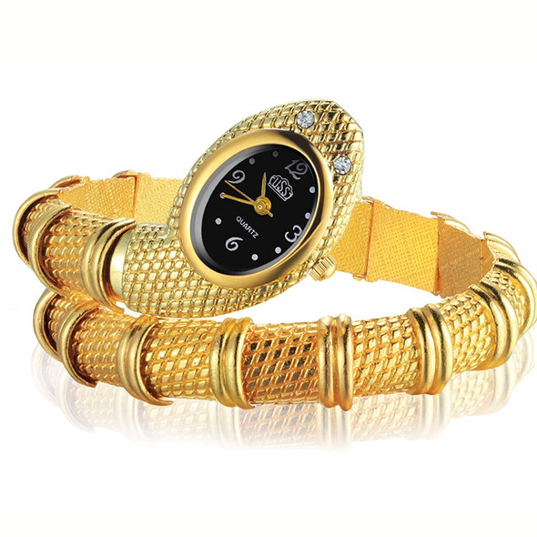 2 PCS Snake Shape Bracelet Diamonds-plated Quartz Watch(Gold)