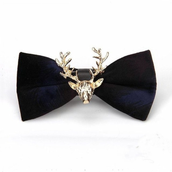 Pleuche Christmas Elk Head Wedding Bow Tie(Feather Blue LT-018)