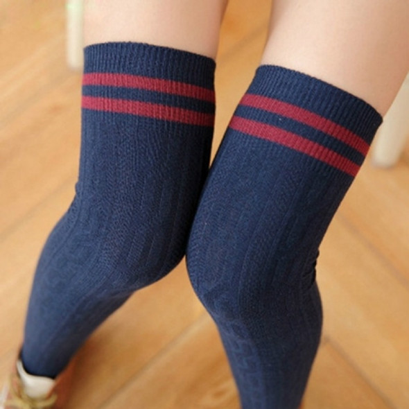 Fashion Striped Cotton Warm High Socks Ladies Linen Cotton Socks, Size:One Size(Blue)