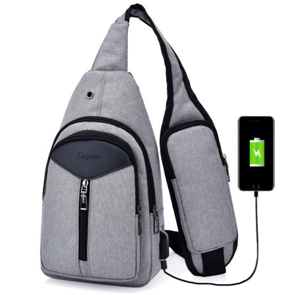 Portable Backpack Casual Outdoor Unisex Shoulder Bags Triangle Design Crossbody Bags Outdoor Sports Riding Shoulder Bag with External USB Charging Interface and Headphone Plug(Grey)