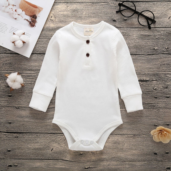 Autumn Baby Cotton Solid Color Long-sleeved Jumpsuit Romper, Size:70cm(White)