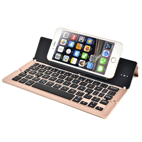 BlueFinger F18 3-Foldable Aluminum Alloy Bluetooth Keyboard with Holder for iOS, Android, Microsoft (Rose Gold)