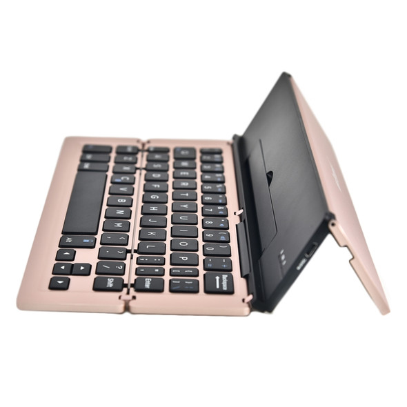 BlueFinger F18 3-Foldable Aluminum Alloy Bluetooth Keyboard with Holder for iOS, Android, Microsoft (Rose Gold)