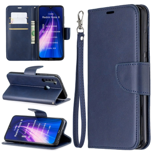 For Xiaomi Redmi Note 8 Retro Lambskin Texture Pure Color Horizontal Flip PU Leather Case with Holder & Card Slots & Wallet & Lanyard(Blue)