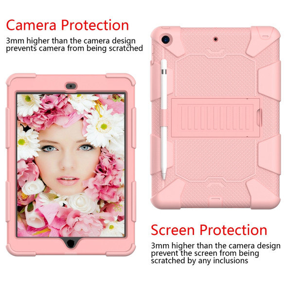 For iPad 10.2  Shockproof Two-Color Silicone Protection Case with Holder & Pen Slot(Rose Gold)