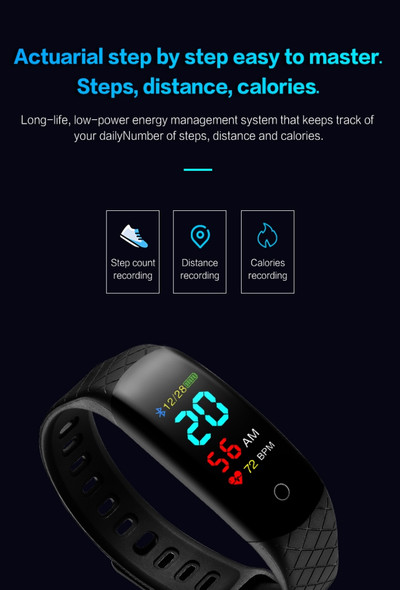 CB608 0.96 inch TFT Color Screen Smart Bracelet IP68 Waterproof, Support Call Reminder/ Heart Rate Monitoring /Blood Pressure Monitoring/ Sleep Monitoring/Excessive Sitting Reminder(Black)