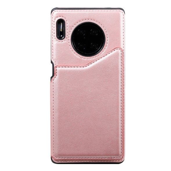 For Huawei Mate30 Pro Solid Color Calf Texture Shockproof Protective Case with Card Slots & Photo Frame(Rose Gold)