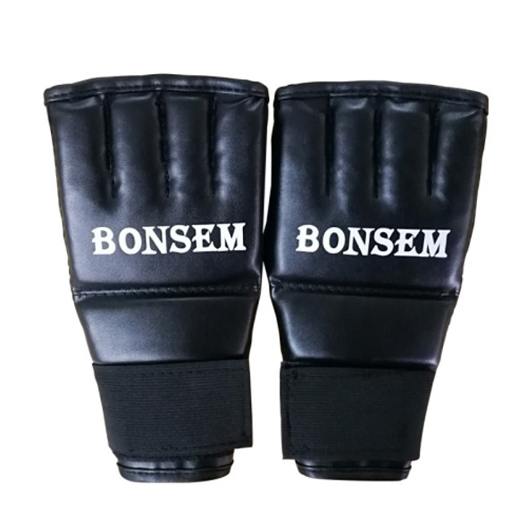 BONSEM Half Fingers PU Leather Adults Sandbag Training Boxing Gloves(Black)
