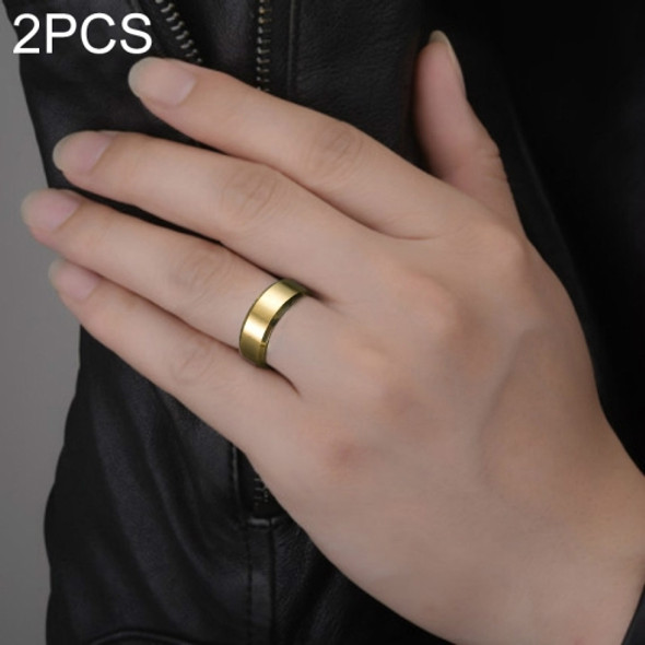 2 PCS Ring Men Titanium Black, Ring Size:6(Gold)