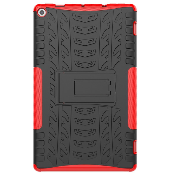 For Amazon Kindle Fire HD 10 2019 Tire Texture TPU + PC Shockproof Case with Holder(Red)