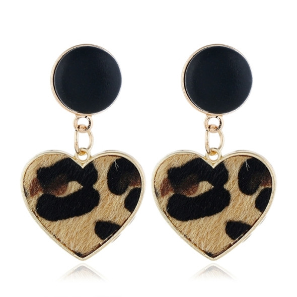 Imitation Velvet Heart Geometric Leopard Drop Earrings For Women(brown)