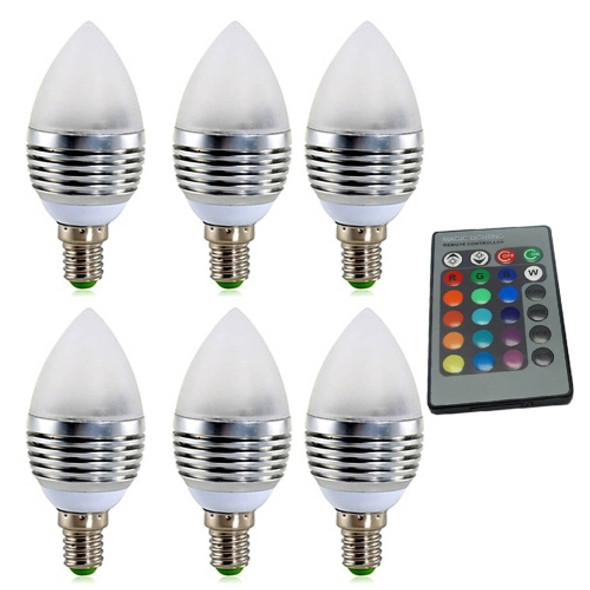 6 PCS YWXLight 3W LED Candle Light RGB Light Spot Lights Colour Lights Dimmable Lamp with Remote Control, AC 85-265V