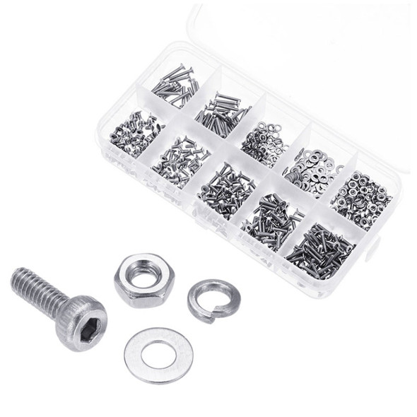 600 PCS M2 304 Stainless Steel Hex Socket Cap Head Screw Washer Nut Kit