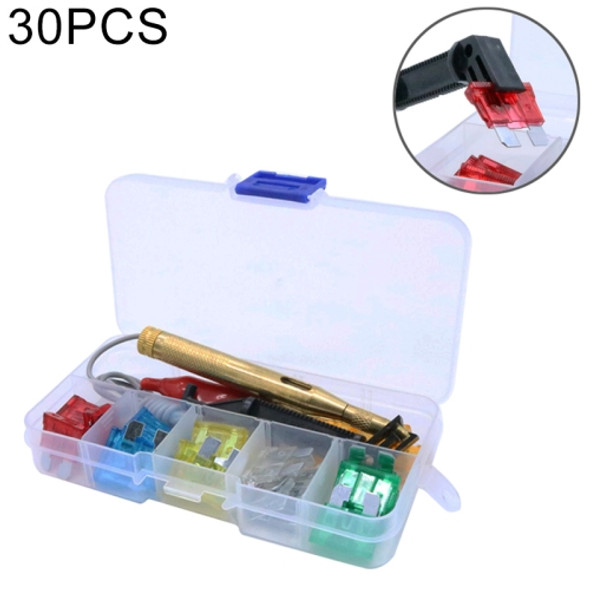 30 PCS Mix Assorted Car Motorcycle Truck Blade Fuse Set Kit 5A 10A 15A 20A 25A 30Amp & Test Pencil