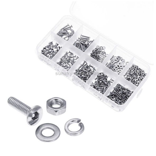 600 PCS M2 304 Stainless Steel Hex Socket Flat Head Screw Washer Nut Kit