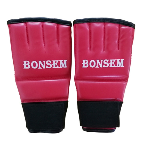 BONSEM Half Fingers PU Leather Adults Sandbag Training Boxing Gloves(Red)