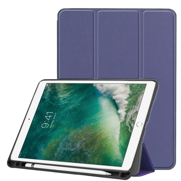 Custer Texture Horizontal Flip Leather Case for iPad Pro 10.5 Inch / iPad Air (2019), with Three-folding Holder & Pen Slot (Dark Blue)