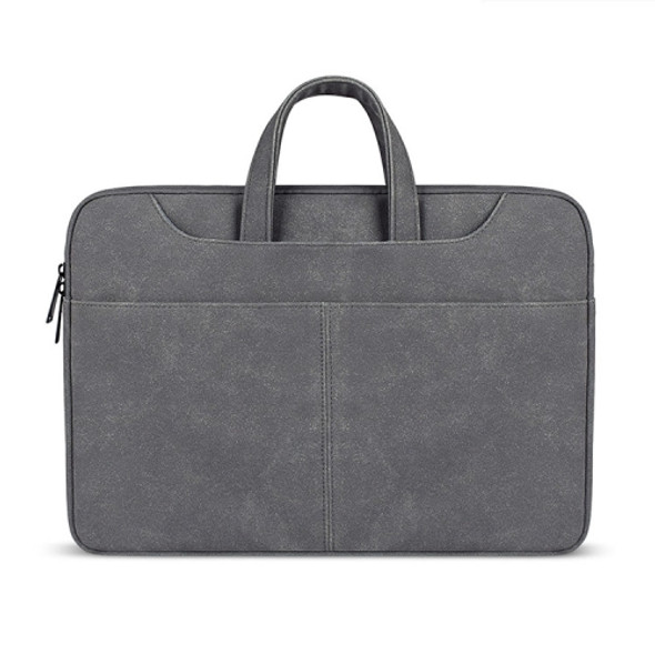 ST06S Waterproof PU Leather Zipper Hidden Portable Strap One-shoulder Handbag for 15.6 inch Laptops, with Magic Stick & Suitcase Belt(Dark Gray)