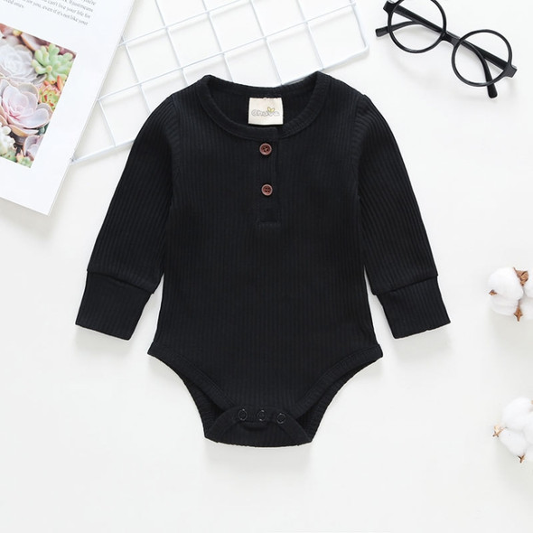 Autumn Baby Cotton Solid Color Long-sleeved Jumpsuit Romper, Size:100cm(Black)