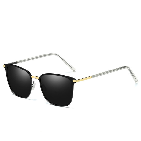 Men Fashion UV400 Square Frame Polarized Sunglasses (Gold & Black + Grey)
