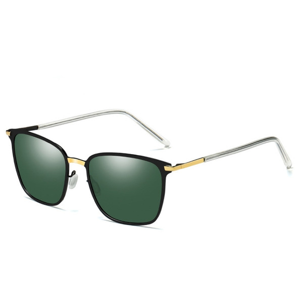 Men Fashion UV400 Square Frame Polarized Sunglasses (Gold & Black + Dark Green)