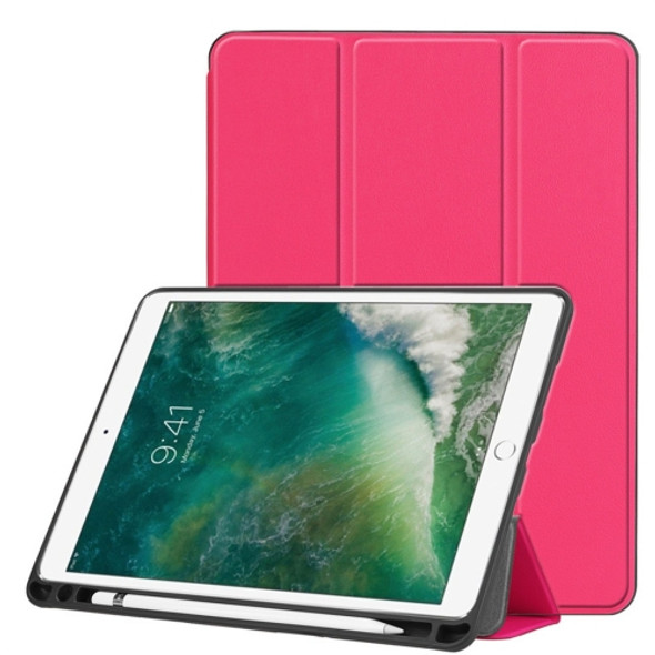 Custer Texture Horizontal Flip Leather Case for iPad Pro 10.5 Inch / iPad Air (2019), with Three-folding Holder & Pen Slot (Rose Red)