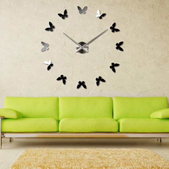 Bedroom Home Decoration Frameless Butterfly Shaped Large DIY Wall Sticker Mute Clock, Size: 100*100cm(Silver)