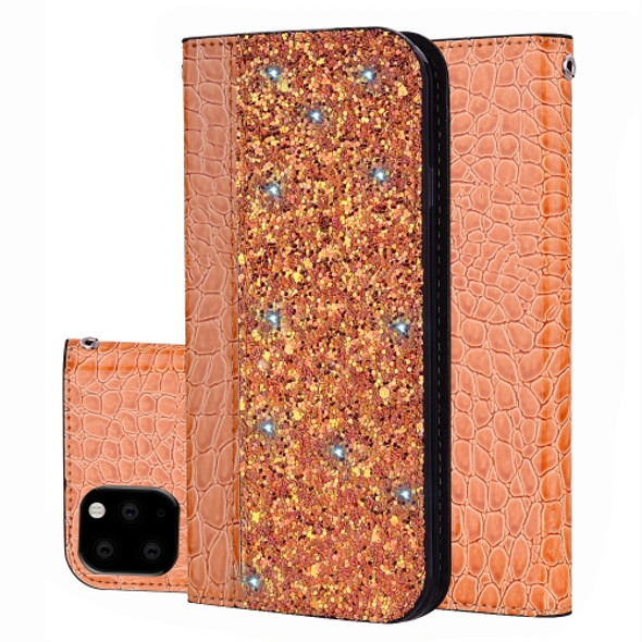 Crocodile Texture Glitter Powder Horizontal Flip Leather Case with Card Slots & Holder for iPhone 11(Orange)