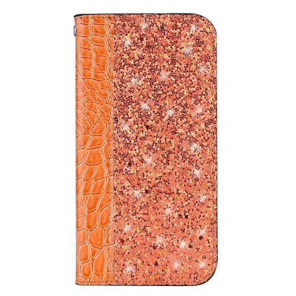 Crocodile Texture Glitter Powder Horizontal Flip Leather Case with Card Slots & Holder for iPhone 11(Orange)