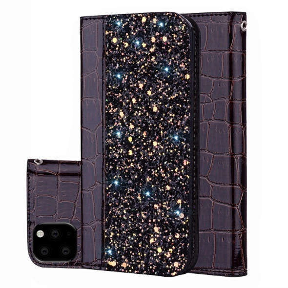 Crocodile Texture Glitter Powder Horizontal Flip Leather Case with Card Slots & Holder for iPhone 11 Pro Max(Black)