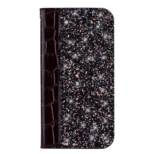Crocodile Texture Glitter Powder Horizontal Flip Leather Case with Card Slots & Holder for iPhone 11 Pro Max(Black)